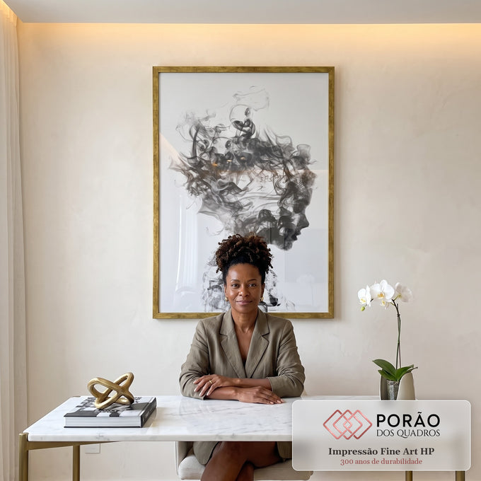 Quadro Decorativo Fumaça e Flor: Beleza em Monocromia em escritorio moderno - quadros decorativos para sala
