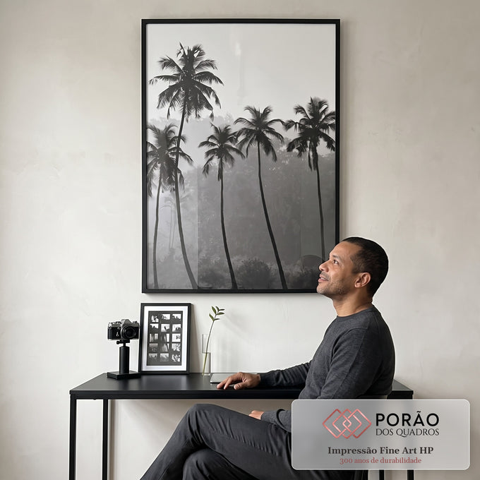 Quadro Decorativo Silhuetas Tropicais: Impacto Visual Único em escritorio moderno - quadros decorativos para sala