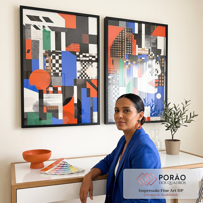 Quadro Decorativo Abstrato com Geometria Colorida em escritorio moderno - quadros decorativos para sala