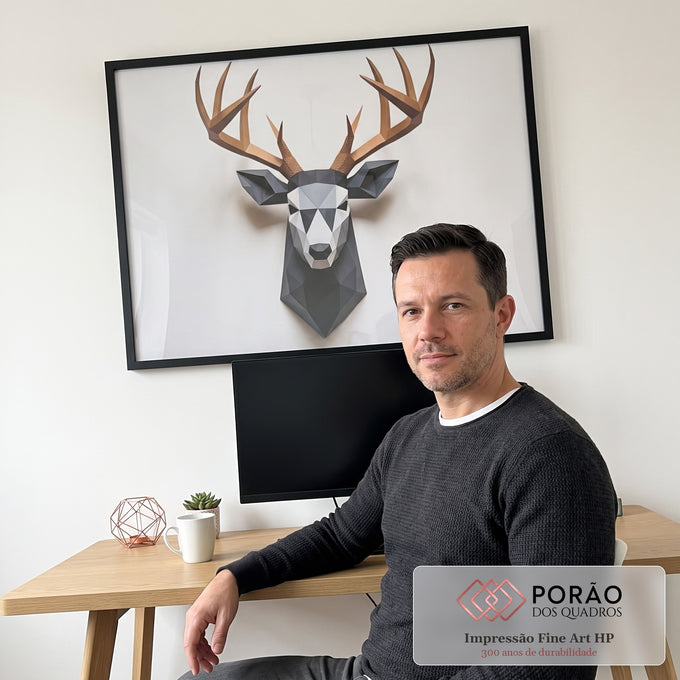 Quadro Decorativo 3D Animais - Cervo Elegante para Decoração Sofisticada em escritorio moderno - quadros decorativos para sala