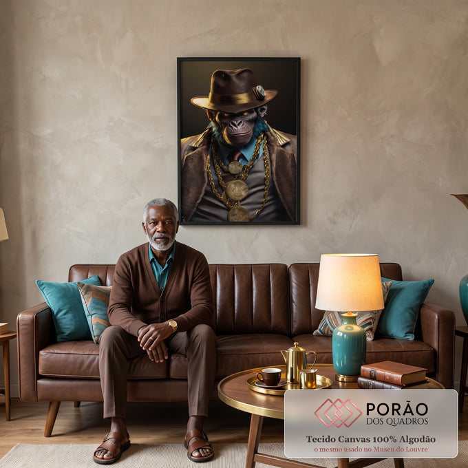 Quadro Decorativo Macaco Gangster - Estilo Único para sua Decoração em sala de estar moderna - quadros decorativos para sala