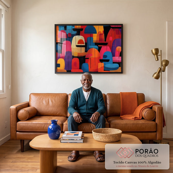 Quadro Decorativo Abstrato Vibrante em sala de estar moderna - quadros decorativos para sala