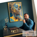 Quadro Decorativo Feminino Azul e Dourado - Poder e Beleza em escritorio moderno - quadros decorativos para sala