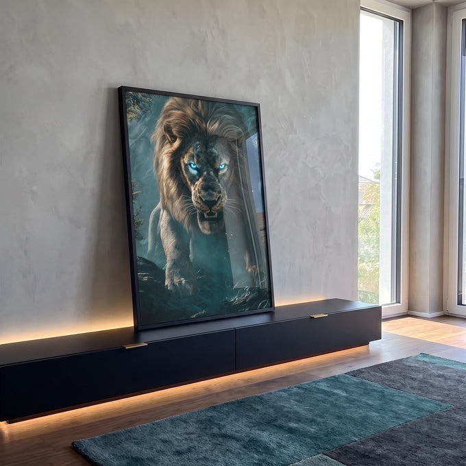 Quadro Decorativo Olhar de Leão - Arte Emocional Para Seu Espaço em ambiente decorado - quadros decorativos para sala