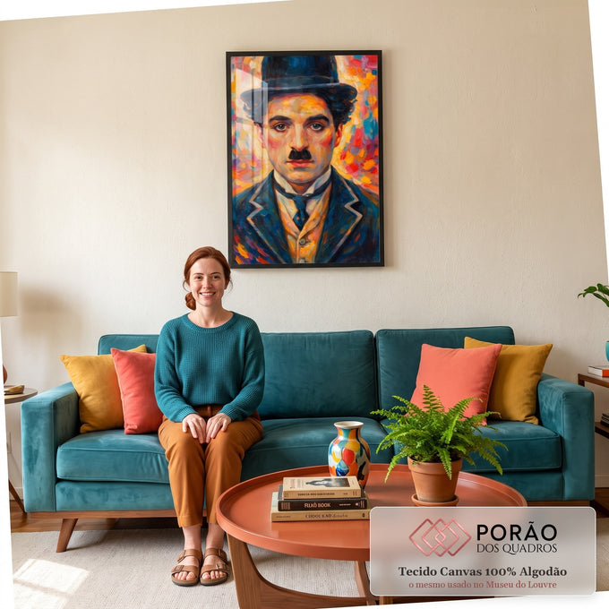 Quadro Decorativo Retrato Estilizado em sala de estar moderna - quadros decorativos para sala