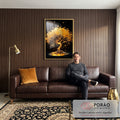 Quadro Decorativo Árvore da Vida Dourada Elegância Natural em sala de estar moderna - quadros decorativos para sala