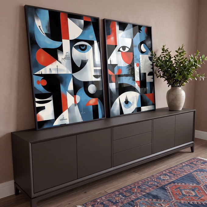 Quadro Decorativo Abstrato com Faces em ambiente decorado - quadros decorativos para sala