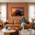 Quadro Decorativo Carro e Pôr do Sol em sala de estar moderna - quadros decorativos para sala