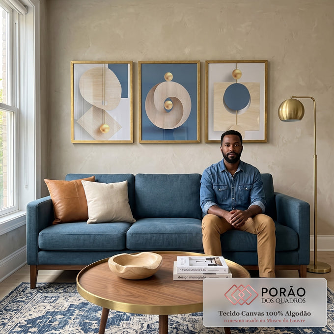 Quadro Decorativo: Luxo de Madeira & Ouro - Encanto Moderno em sala de estar moderna - quadros decorativos para sala