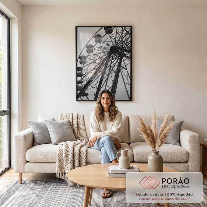 Quadro Decorativo Roda-Gigante Elegante em sala de estar moderna - quadros decorativos para sala