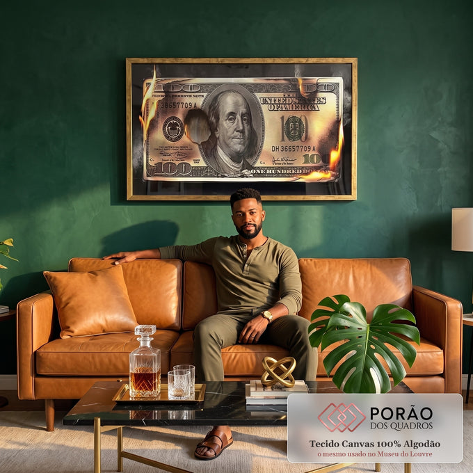 Quadro Decorativo Impactante: Dinheiro em Chamas em sala de estar moderna - quadros decorativos para sala