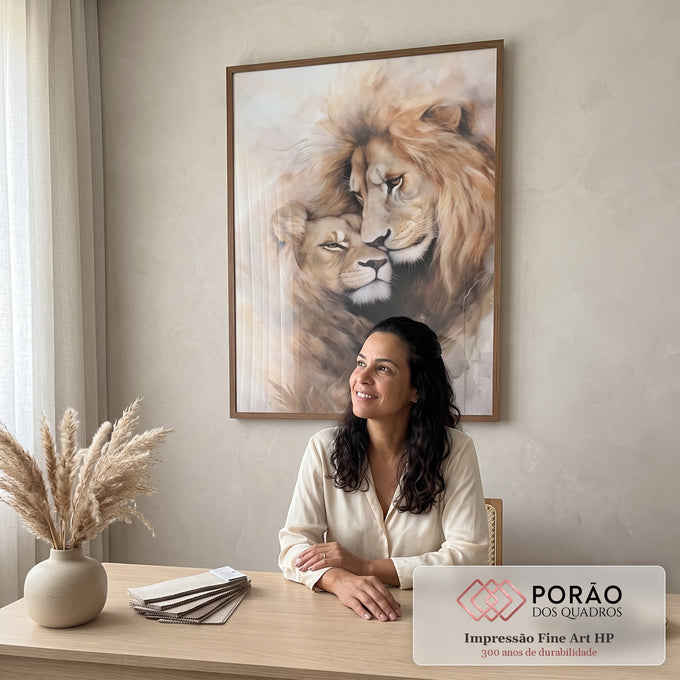 Quadro Decorativo Leões em Harmonia - Arte para Sala e Quarto em escritorio moderno - quadros decorativos para sala