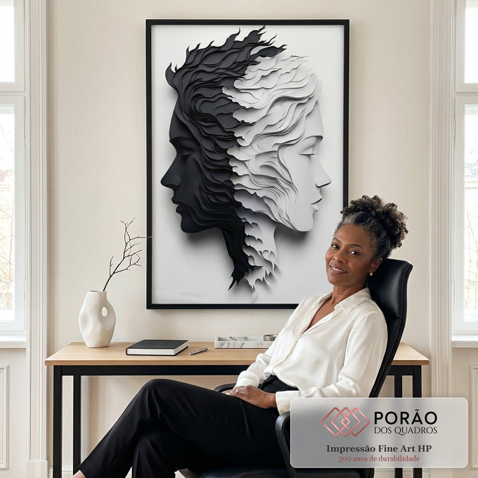 Quadro Decorativo Duas Faces Preto e Branco em escritorio moderno - quadros decorativos para sala