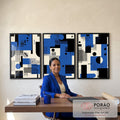 Quadro Decorativo Geométrico Abstrato - Três Painéis Modernos em escritorio moderno - quadros decorativos para sala