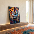 Quadro Decorativo Leão Majestoso e Vibrante em ambiente decorado - quadros decorativos para sala