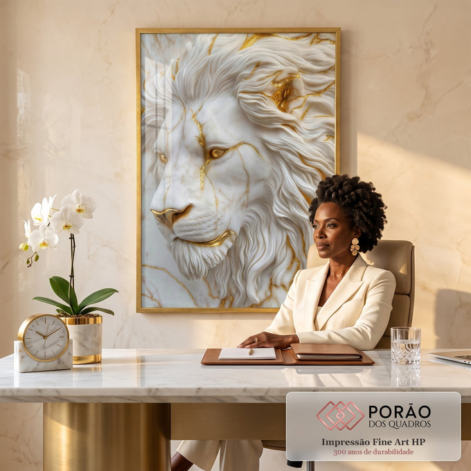 Quadro Decorativo Leão Majestoso Sofisticado em escritorio moderno - quadros decorativos para sala