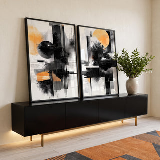 Quadro Decorativo Moderno Abstrato: Sol e Texturas em ambiente decorado - quadros decorativos para sala