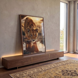 Quadro Decorativo Leão Jovem em Majestade em ambiente decorado - quadros decorativos para sala