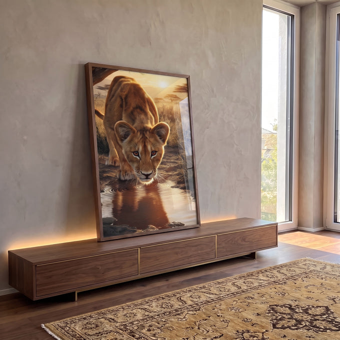 Quadro Decorativo Leão Jovem em Majestade em ambiente decorado - quadros decorativos para sala