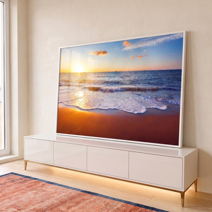 Quadro Decorativo: Crepúsculo Tranquilo na Praia em ambiente decorado - quadros decorativos para sala