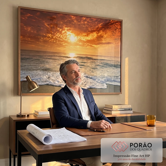 Quadro Decorativo Mar ao Pôr do Sol: Beleza Serena em escritorio moderno - quadros decorativos para sala