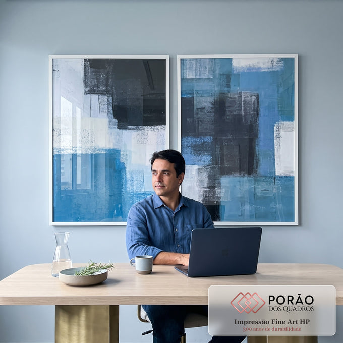 Quadro Decorativo: Abstração Azul Impactante em escritorio moderno - quadros decorativos para sala