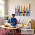 Quadro Decorativo Alto-Mar Vibrante e Livre em sala de estar moderna - quadros decorativos para sala