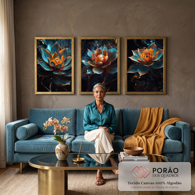 Quadro Decorativo Elegante Flor de Lótus: Toque de Paz em sala de estar moderna - quadros decorativos para sala
