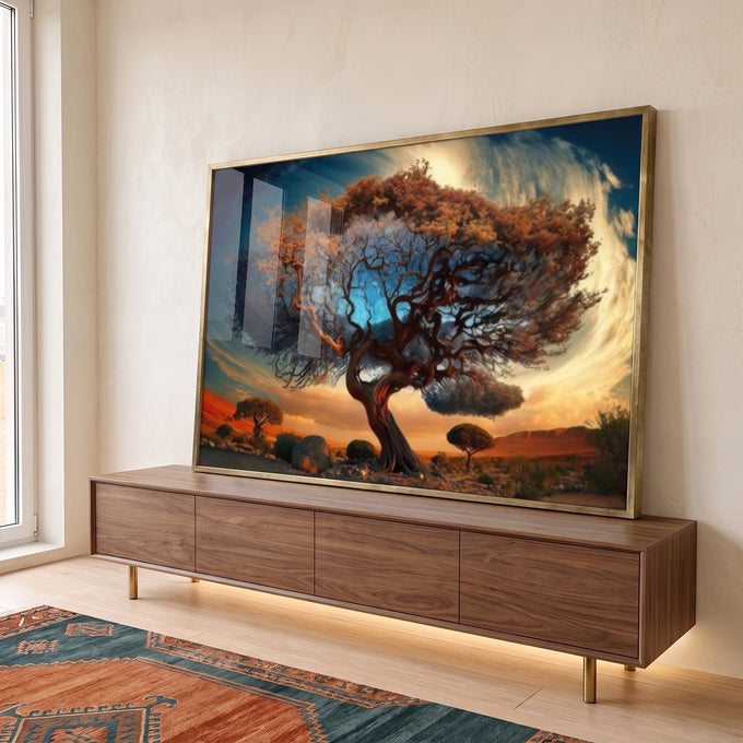 Quadro Decorativo Árvore da Elegância: Sinônimo de Paz em ambiente decorado - quadros decorativos para sala