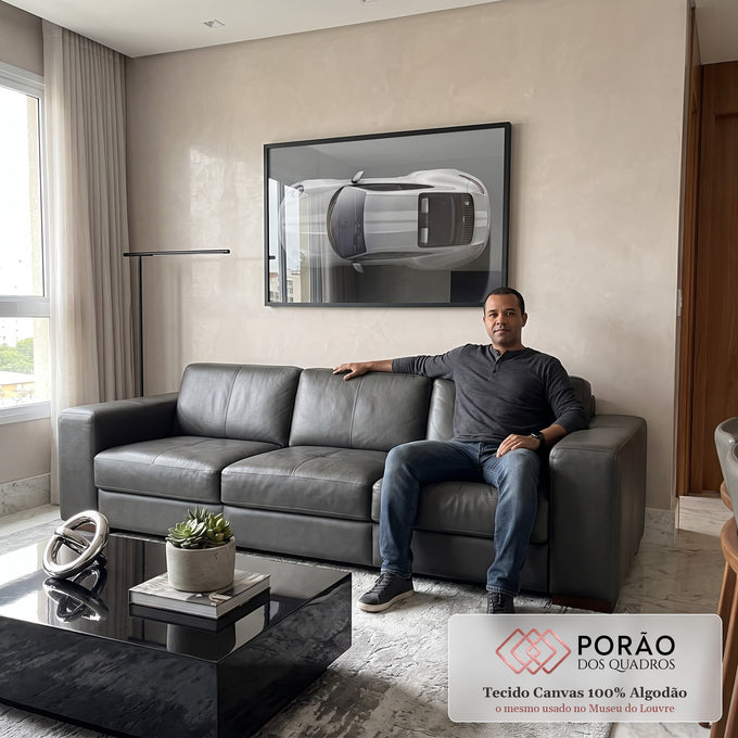 Quadro Decorativo Exclusivo Porsche 911 - Sinônimo de Luxo em sala de estar moderna - quadros decorativos para sala