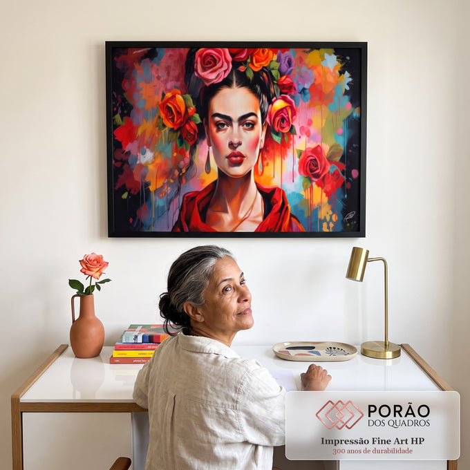 Quadro Decorativo Frida 03 - Elegância e Estilo em Tecido Canvas Premium em escritorio moderno - quadros decorativos para sala