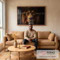 Quadro Decorativo Leão Dourado Poder e Fé em sala de estar moderna - quadros decorativos para sala