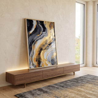 Quadro Decorativo Abstrato Golden: Luxo e Sofisticação em ambiente decorado - quadros decorativos para sala