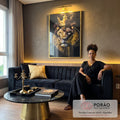 Quadro Decorativo Leão Estilizado: Arte Sofisticada para sua Casa em sala de estar moderna - quadros decorativos para sala