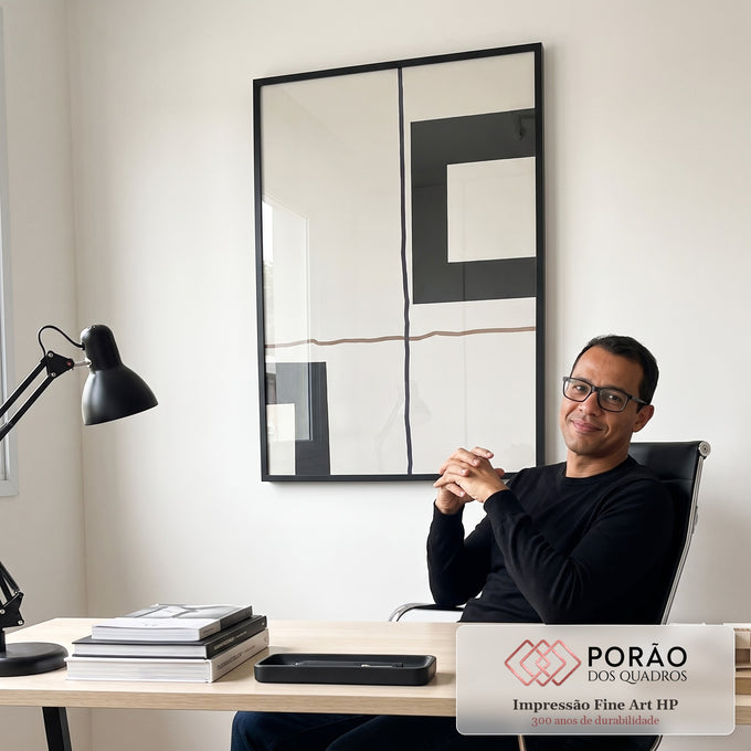 Quadro Decorativo: Encanto Geométrico em Preto e Branco em escritorio moderno - quadros decorativos para sala