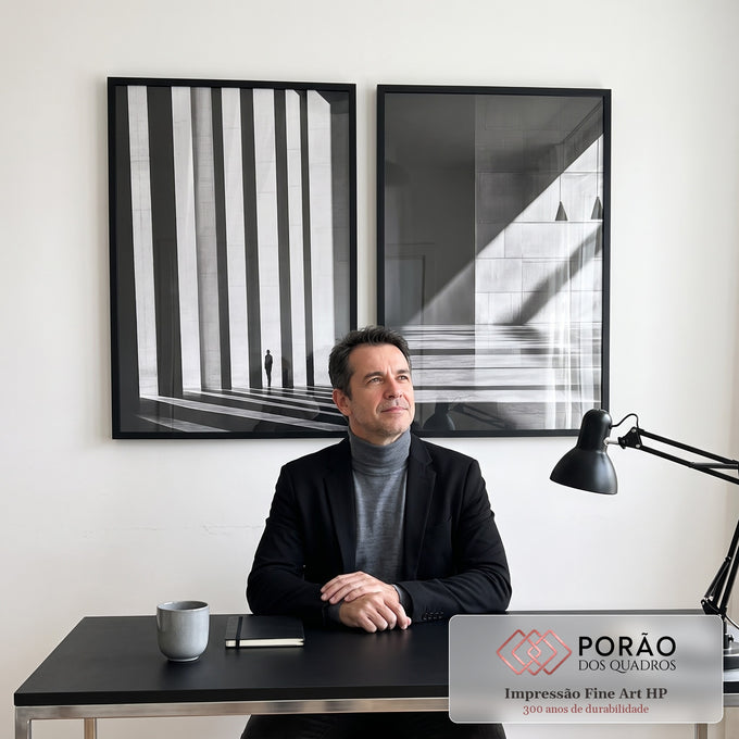 Quadro Decorativo Estruturas Retangulares com Luz e Sombra em escritorio moderno - quadros decorativos para sala