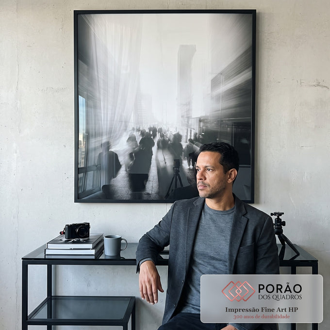 Quadro Decorativo Urbanidade em Preto e Branco em escritorio moderno - quadros decorativos para sala