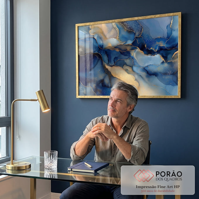 Quadro Decorativo Serenidade Azul em escritorio moderno - quadros decorativos para sala