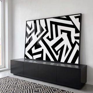 Quadro Decorativo Minimalista em Formas pretas e brancas em ambiente decorado - quadros decorativos para sala