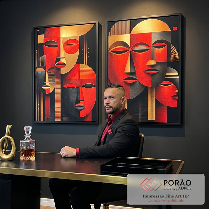 Quadro Decorativo Arte de Rostos Estilizados em escritorio moderno - quadros decorativos para sala