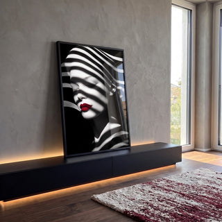 Quadro Decorativo Minimalista Mulher em Preto e Branco em ambiente decorado - quadros decorativos para sala
