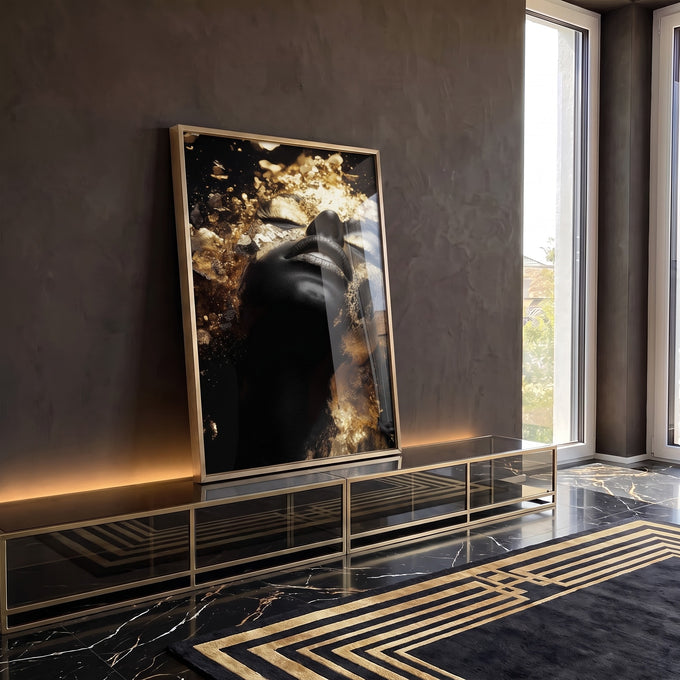 Quadro Decorativo Brilho da Beleza Sobre Gold em ambiente decorado - quadros decorativos para sala