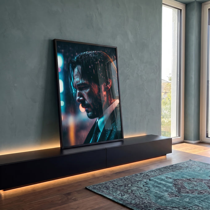 Quadro Decorativo: Reflexão Sutil em Noite Chuvosa em ambiente decorado - quadros decorativos para sala