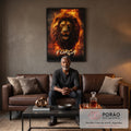 Quadro Decorativo Leão Força Fogo - Exuberância e Estilo para Sua Parede em sala de estar moderna - quadros decorativos para sala