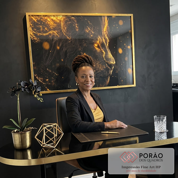 Quadro Decorativo Leão Majestoso e seu Esplendor em escritorio moderno - quadros decorativos para sala
