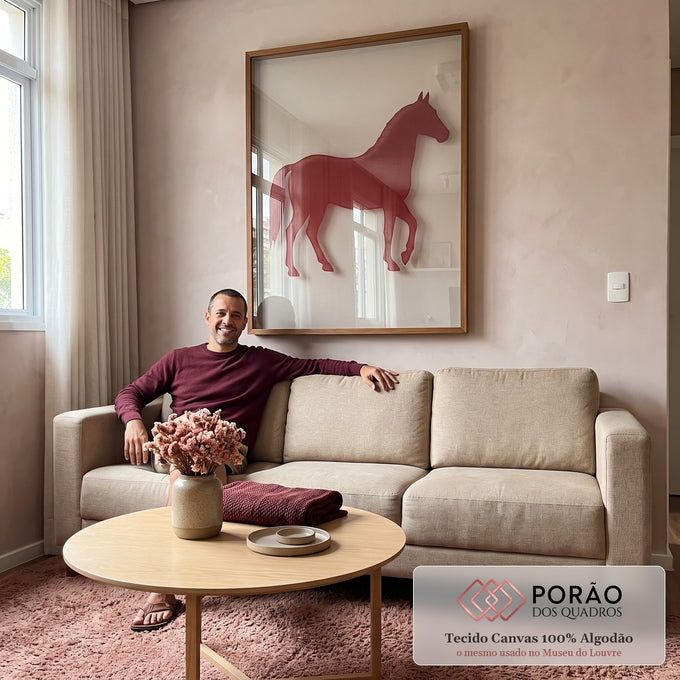 Quadro Decorativo Cavalo Elegante em Vermelho em sala de estar moderna - quadros decorativos para sala