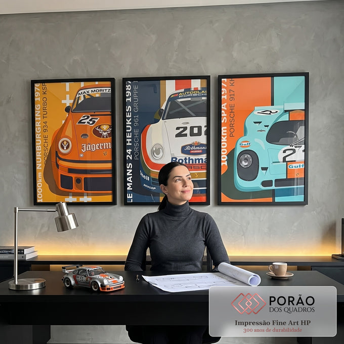 Quadro Decorativo Celebração Vibrante Porsche - Exclusivo em escritorio moderno - quadros decorativos para sala