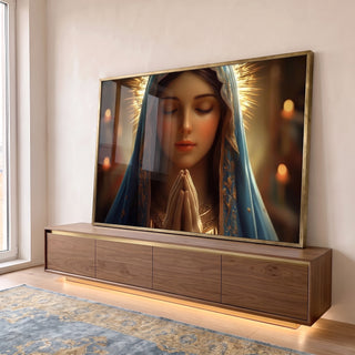 Quadro Decorativo Oração e Serenidade da Divina Virgem Maria em ambiente decorado - quadros decorativos para sala