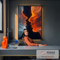 Quadro Decorativo Dualidade Azul e Laranja em escritorio moderno - quadros decorativos para sala