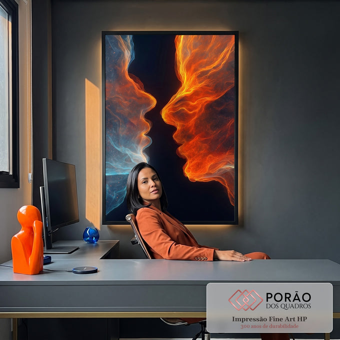 Quadro Decorativo Dualidade Azul e Laranja em escritorio moderno - quadros decorativos para sala